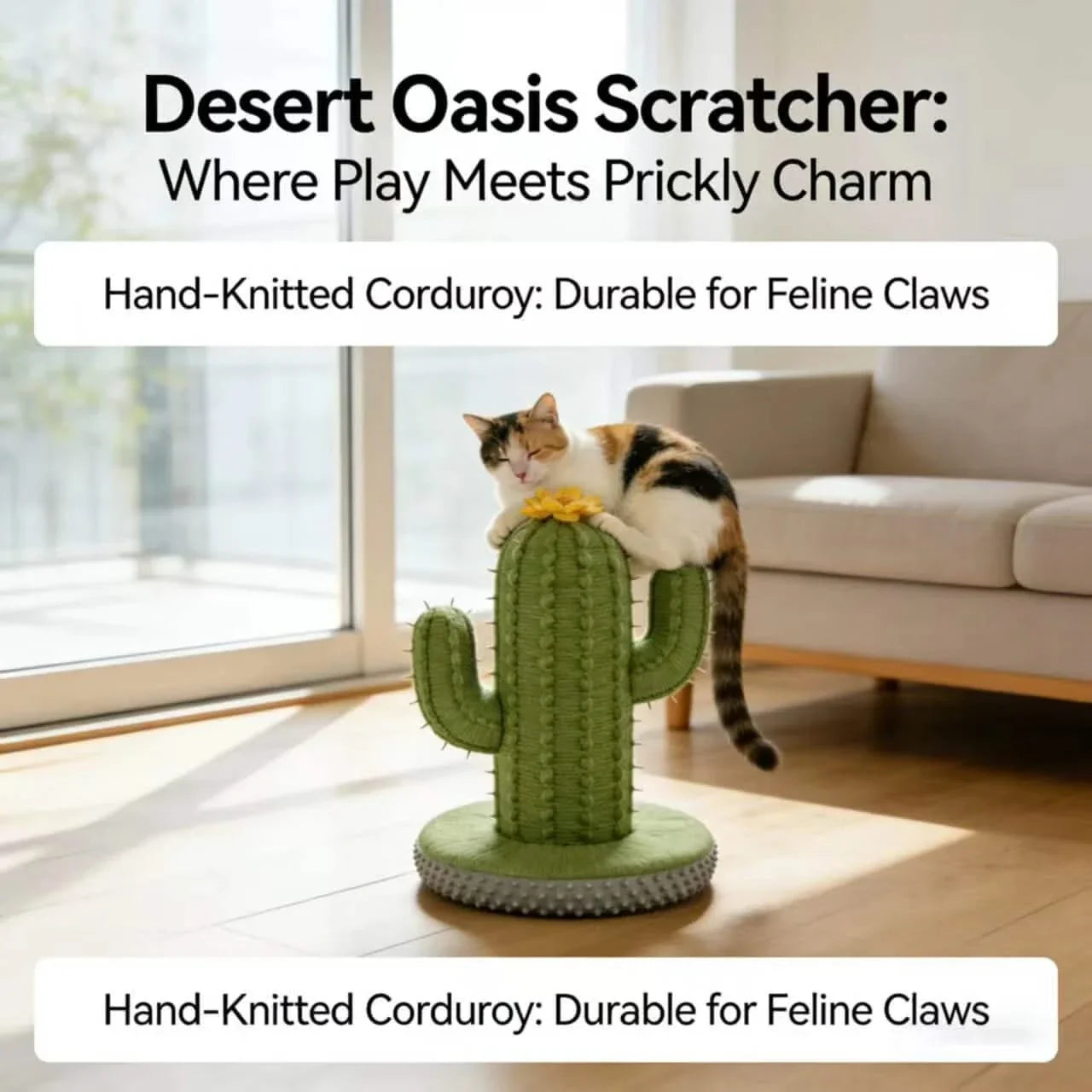 Climbing Cat Scratcher, Cactus Shape, Sturdy Base, Green, Interactive Play, All-Season