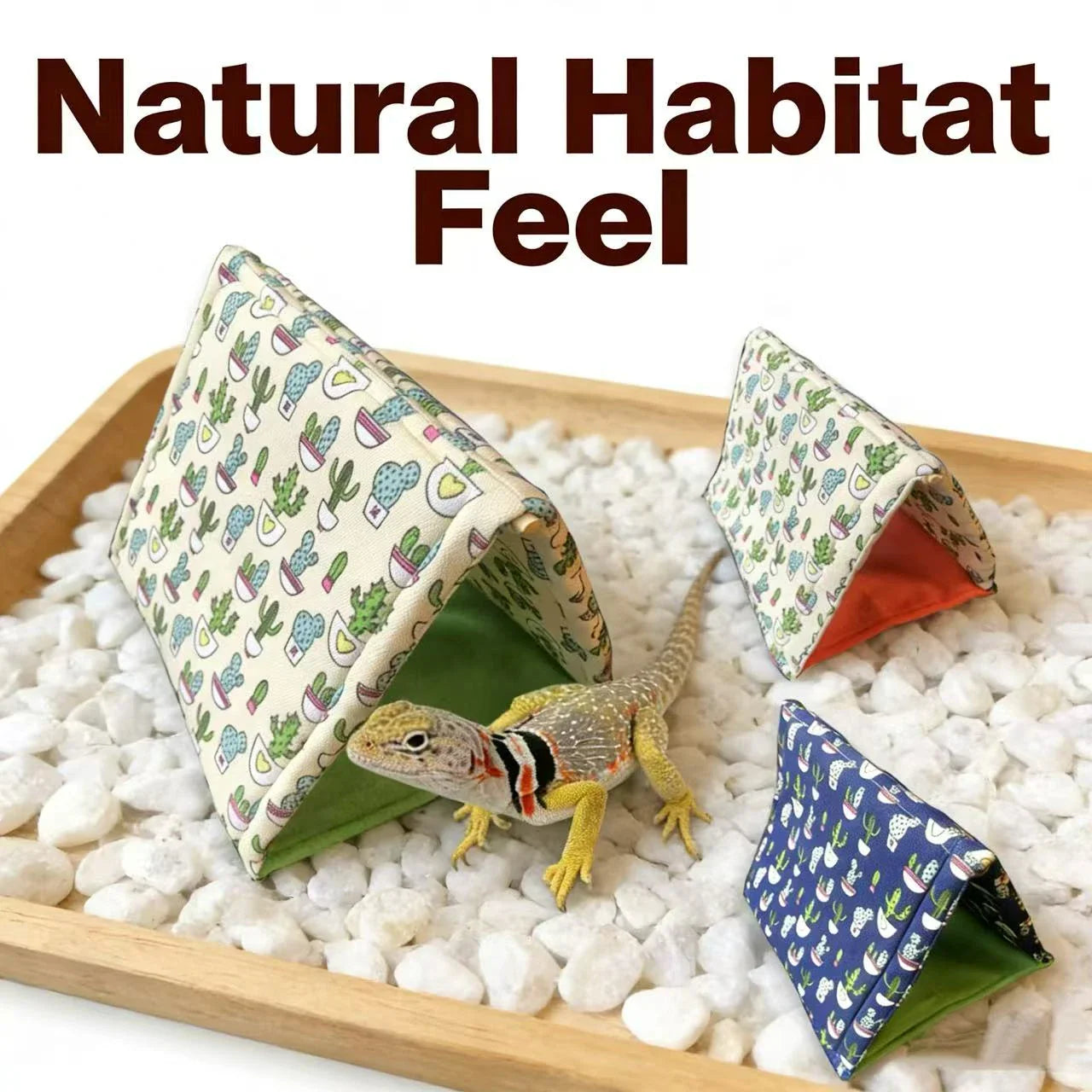 Hide & Rest Lizard Cave for Reptiles (Lizards) - Cactus Print Fabric 2 Color Options