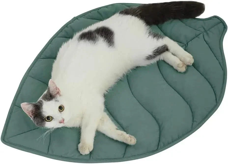Plush Leaf Cotton Cat Bed Mat, Reversible Warming Pad for All Cats