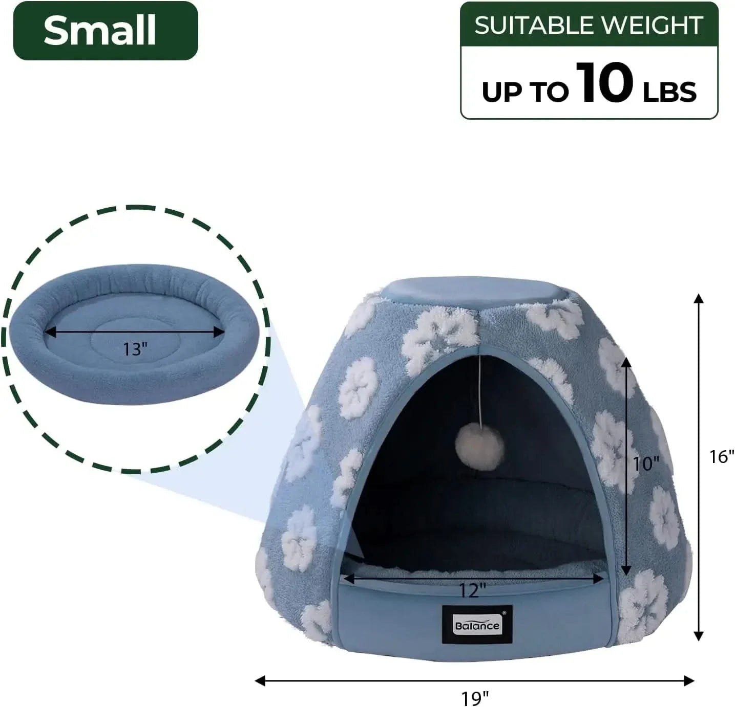 BALANCE Cozy 2-in-1 Plush Cat Bed Cave - Anti-Slip Den