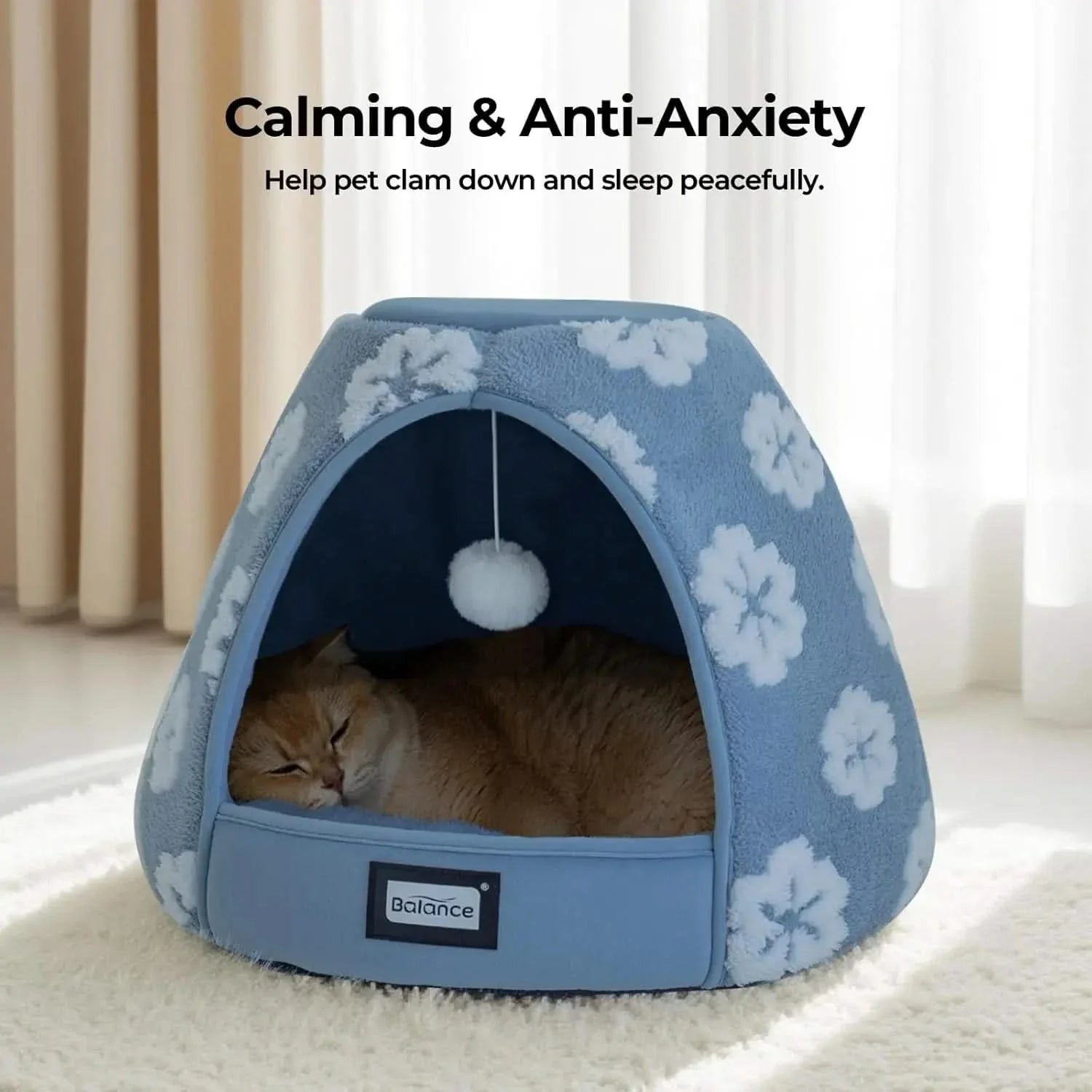 BALANCE Cozy 2-in-1 Plush Cat Bed Cave - Anti-Slip Den