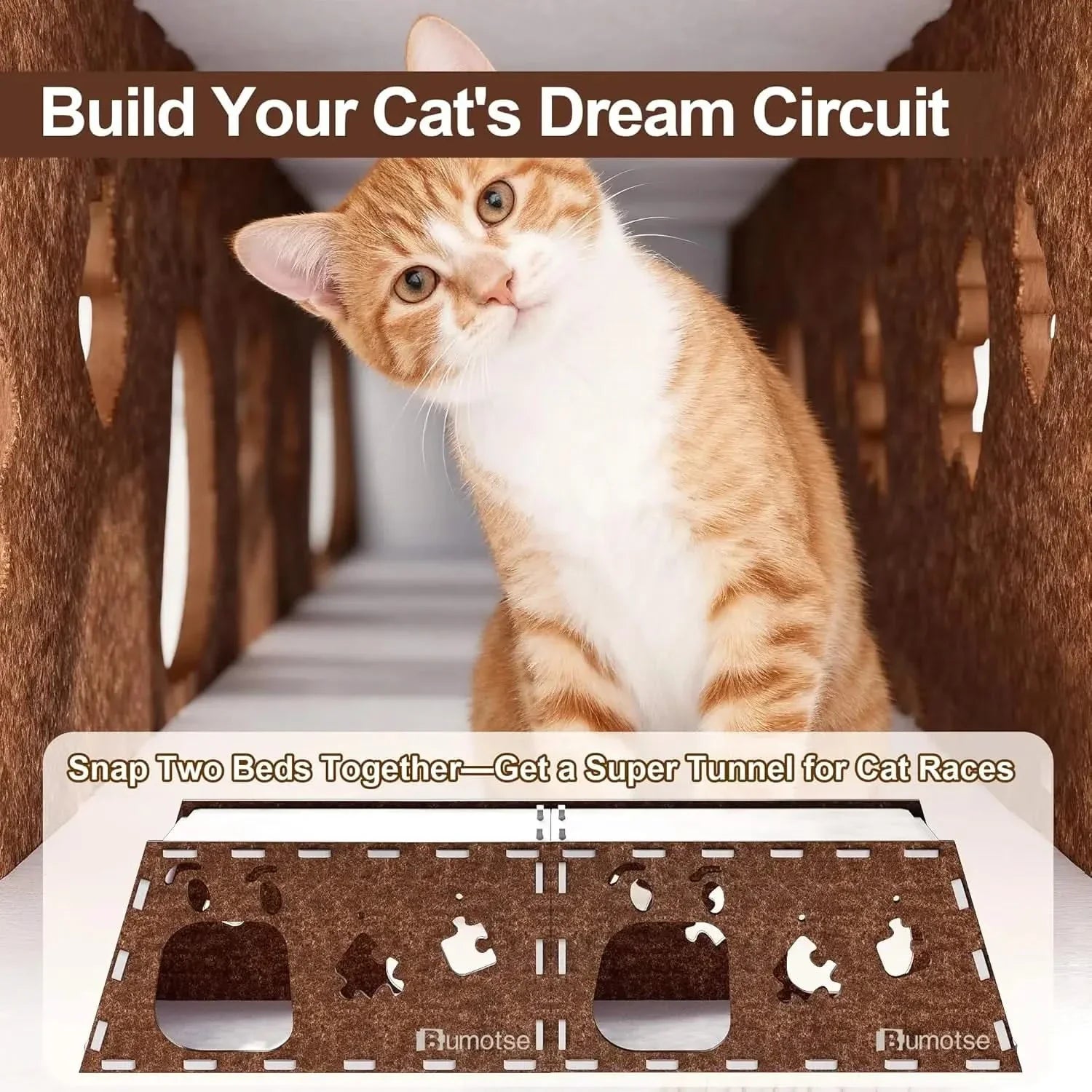 Quiet Felt Cat Bed Cave House for Indoor Cats, Tunnel Condo with Catnip Toy