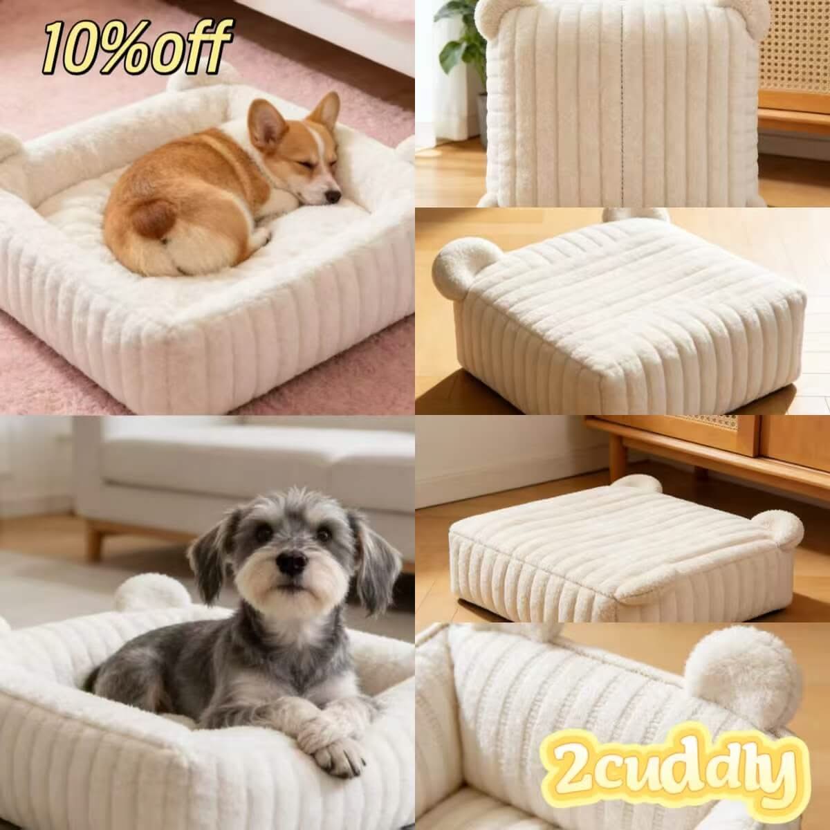 Cute Bear Ear Dog Bed: Ribbed Texture, Non-Slip Bottom for Dogs