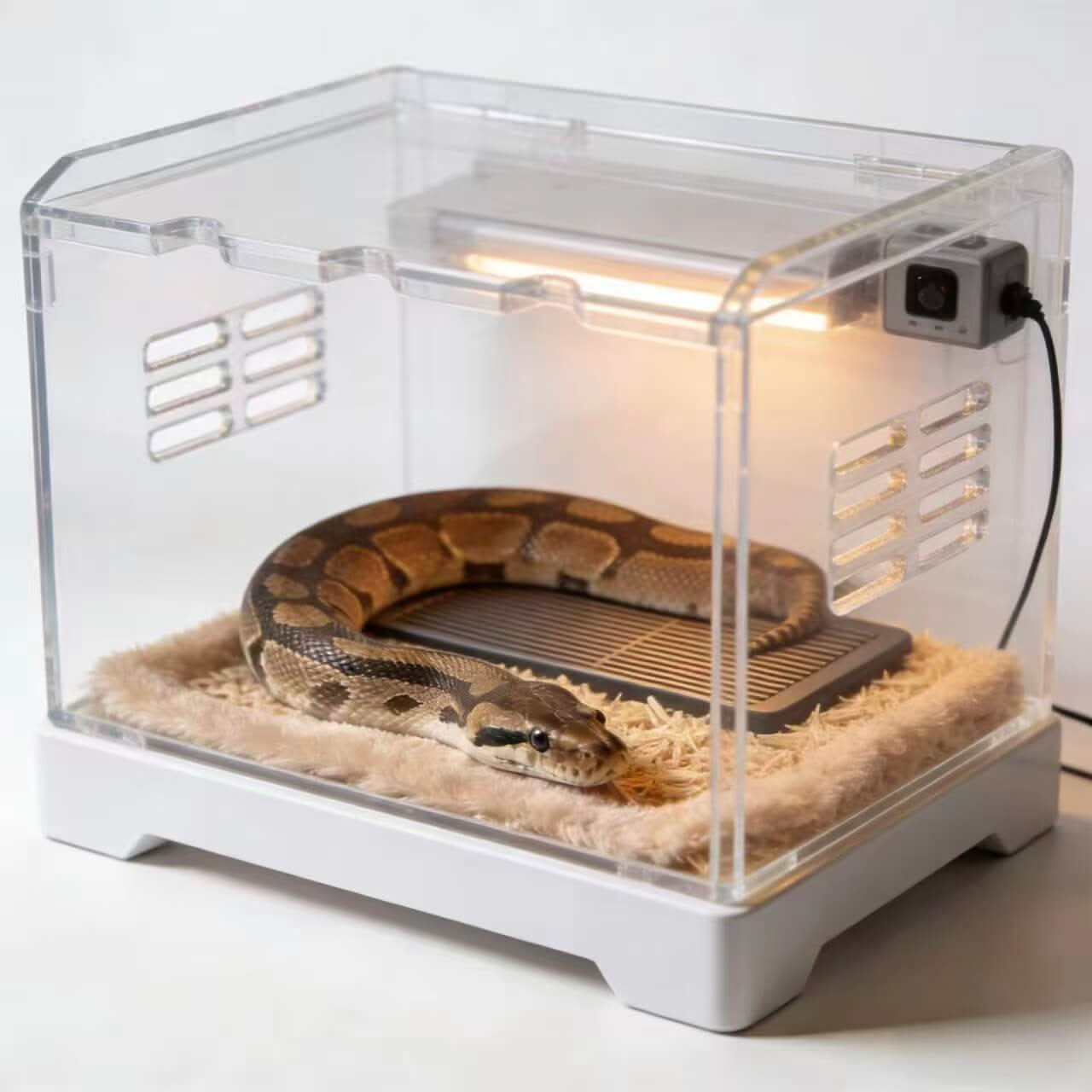 Heated Clear Acrylic Snake Hide: Ventilated Slots, Cozy Lining for Snakes