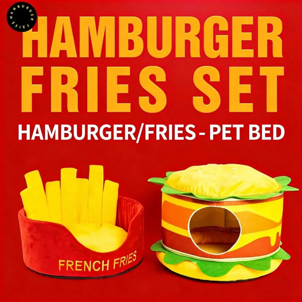  Fun Pet Bed for Cats, Burger Shape, Soft Fabric,  Food Themed, All-Season