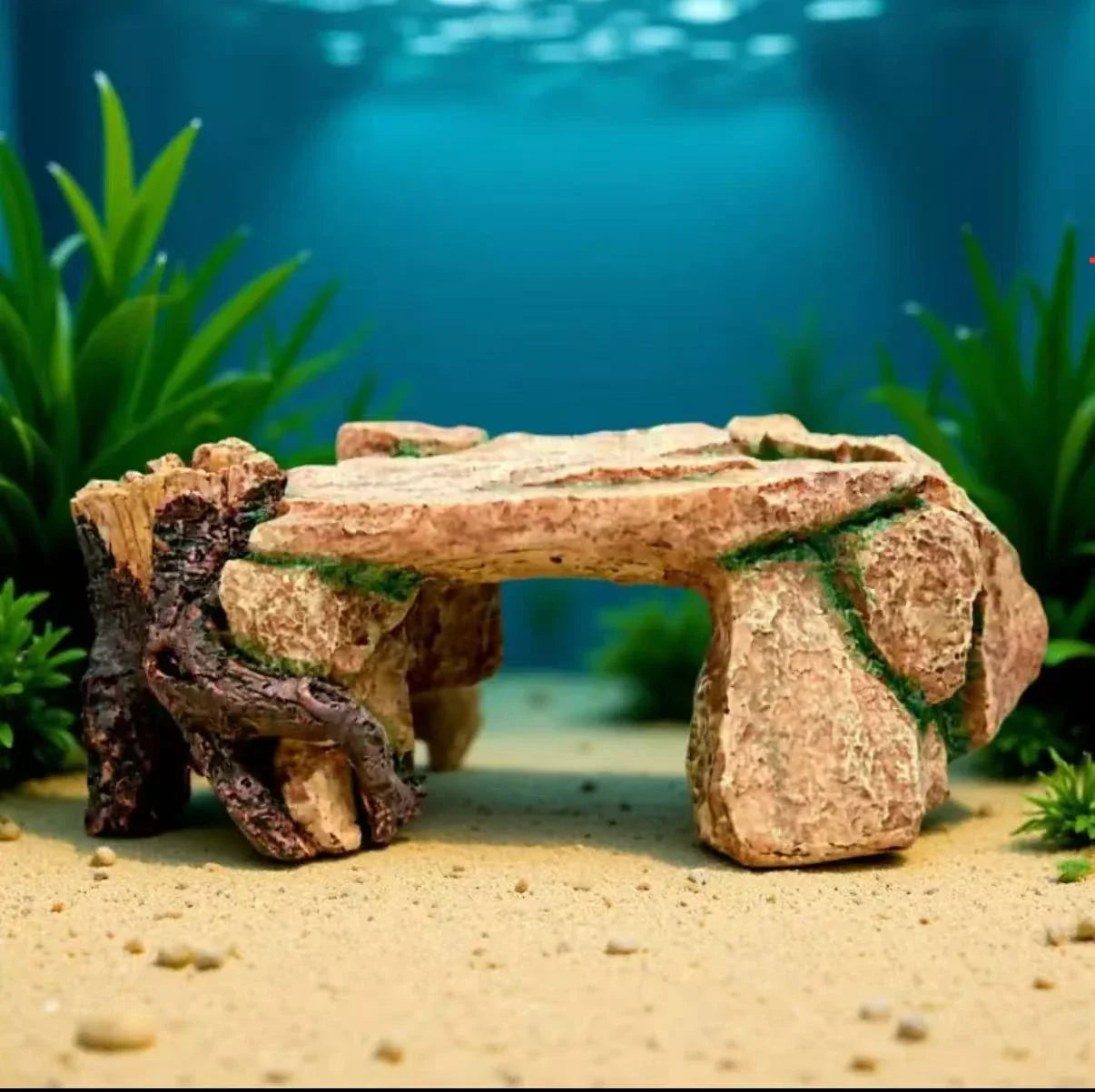 Sheltering Lizard Hideout: Stone-Wood Design, Natural Texture for Lizards