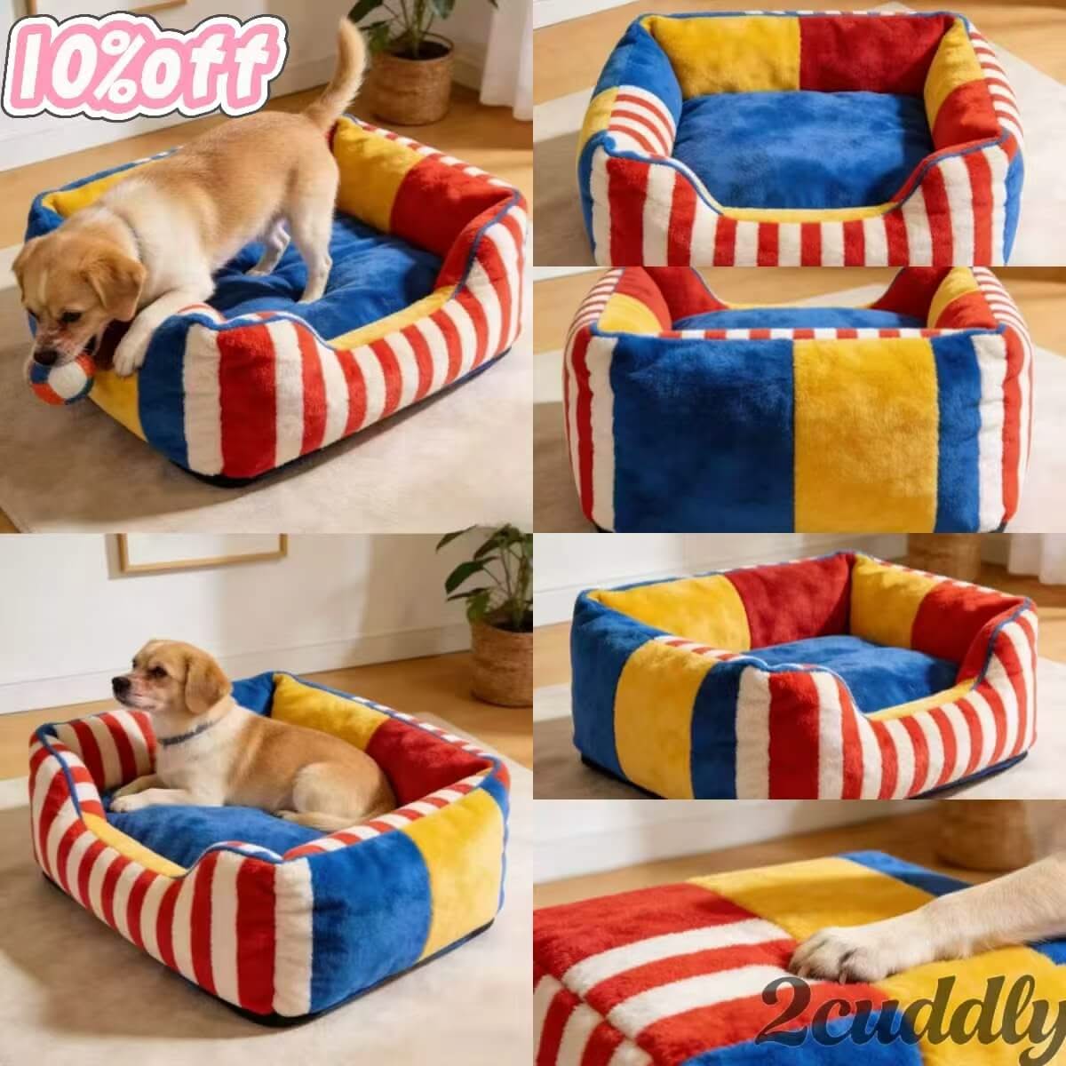 Polka Dot Pet Bed for Cats - White-Black, Square, Tassel Decor, Soft Fabric