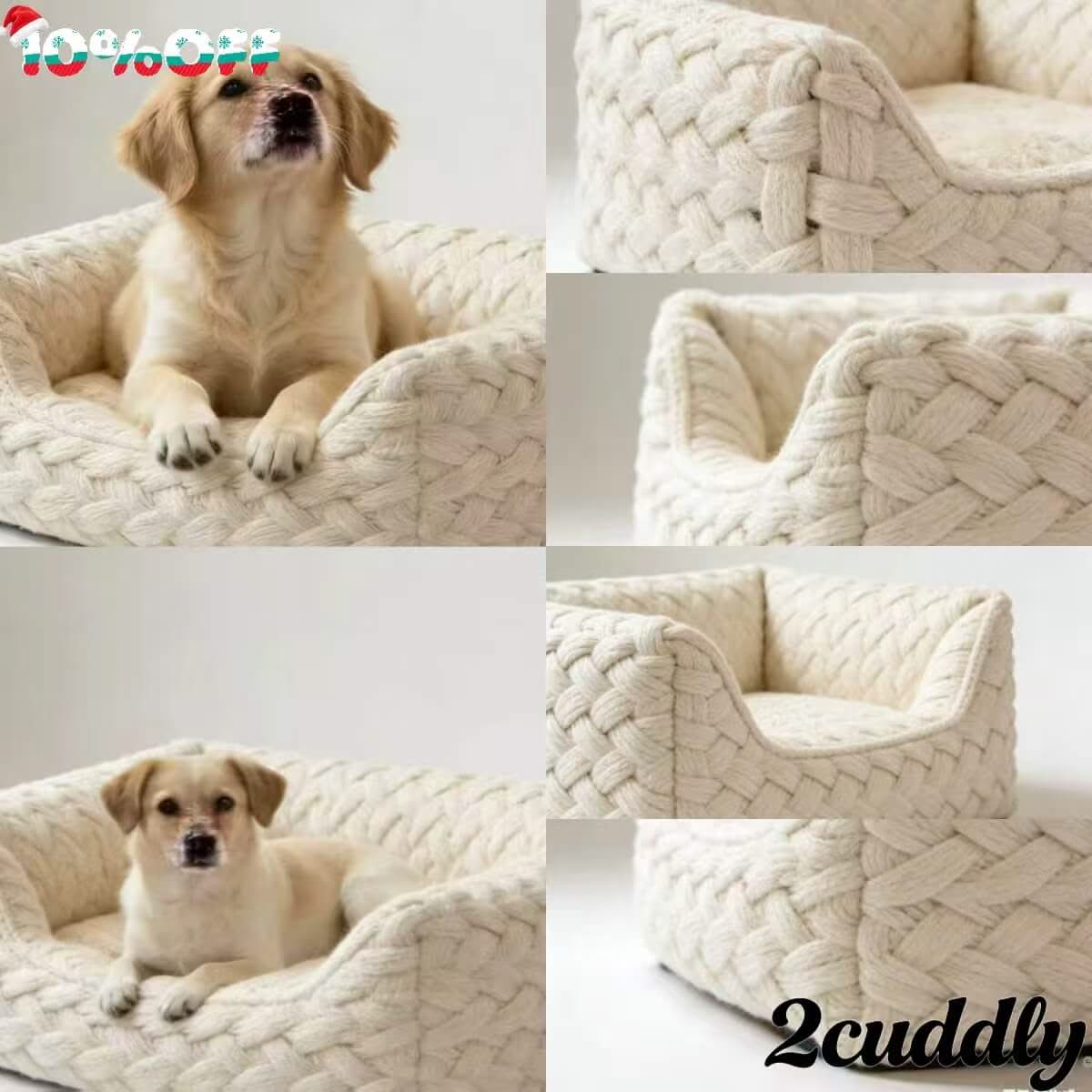 Cozy Kids-Room Pet Bed for Dogs - Beige, Square, Handwoven, Warm Texture