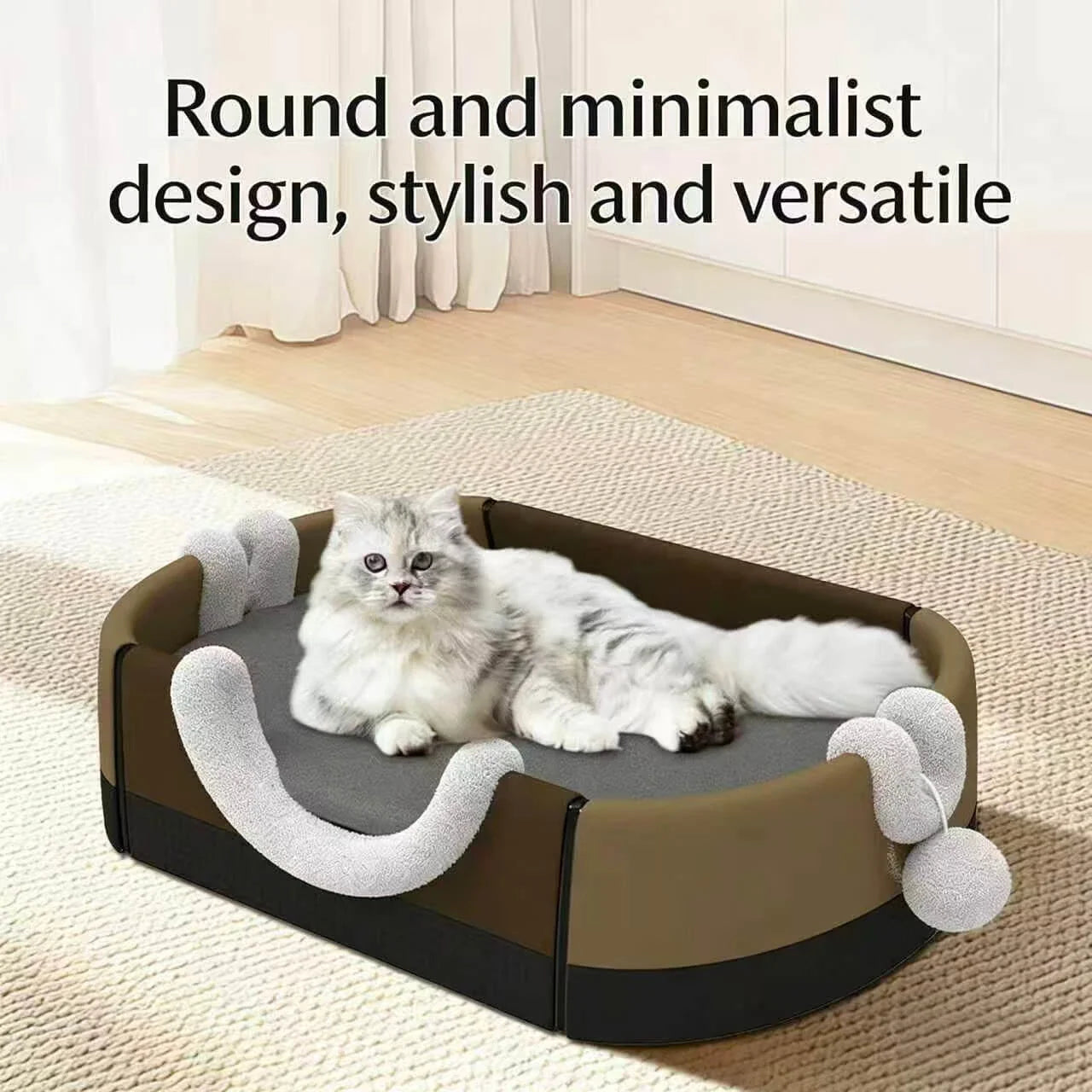 Interactive Toy Ball Cat Cave: Brown & White, Dual-Side Play for Cats (All-Season)