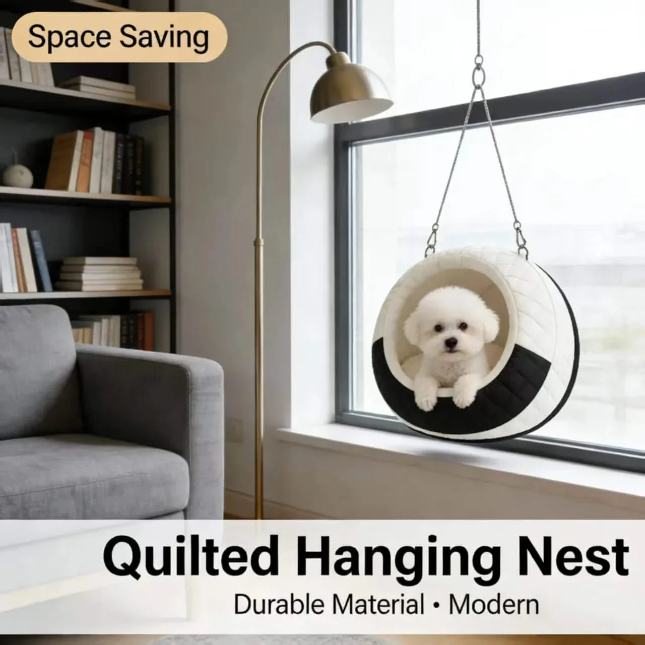 Space-Saving Quilted Hanging Pet Bed for Dogs, Durable Material