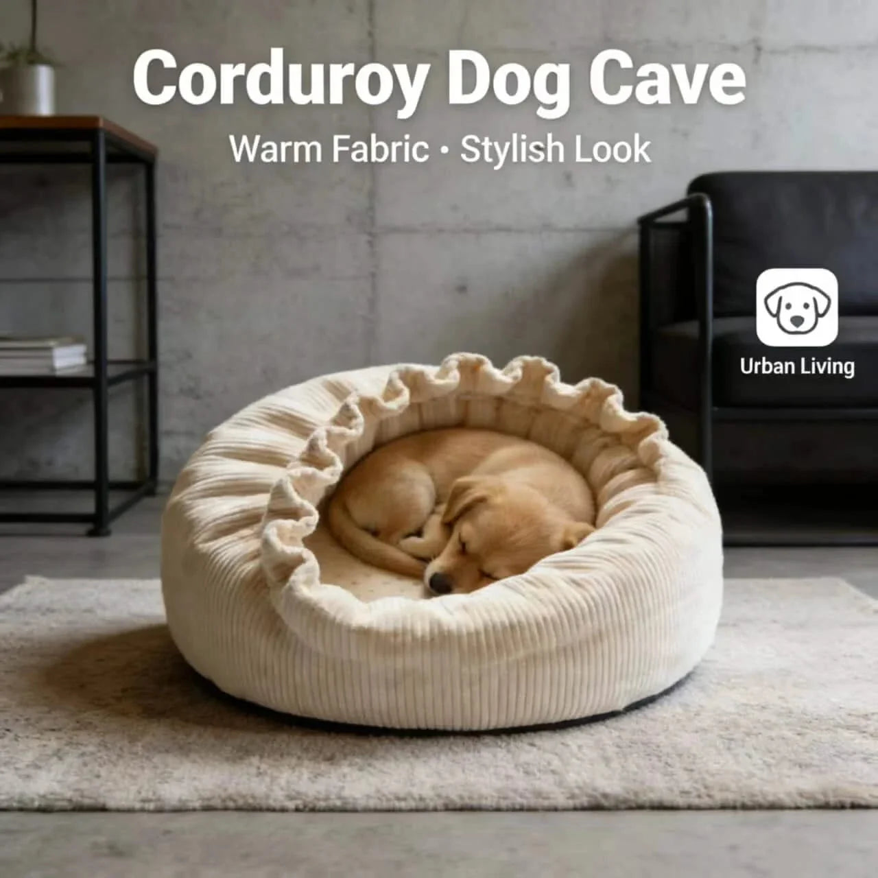 Urban Living Dog Bed, Corduroy Cave Design, Warm Fabric, Beige