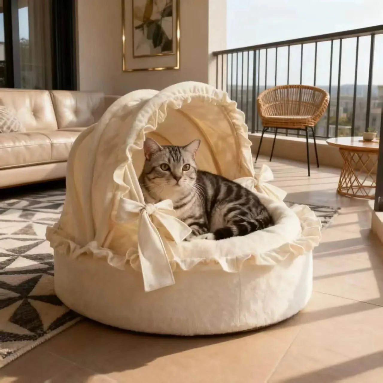 Soft Comfort Princess Canopy Cat Bed - Fluffy Plush, Multi-Color