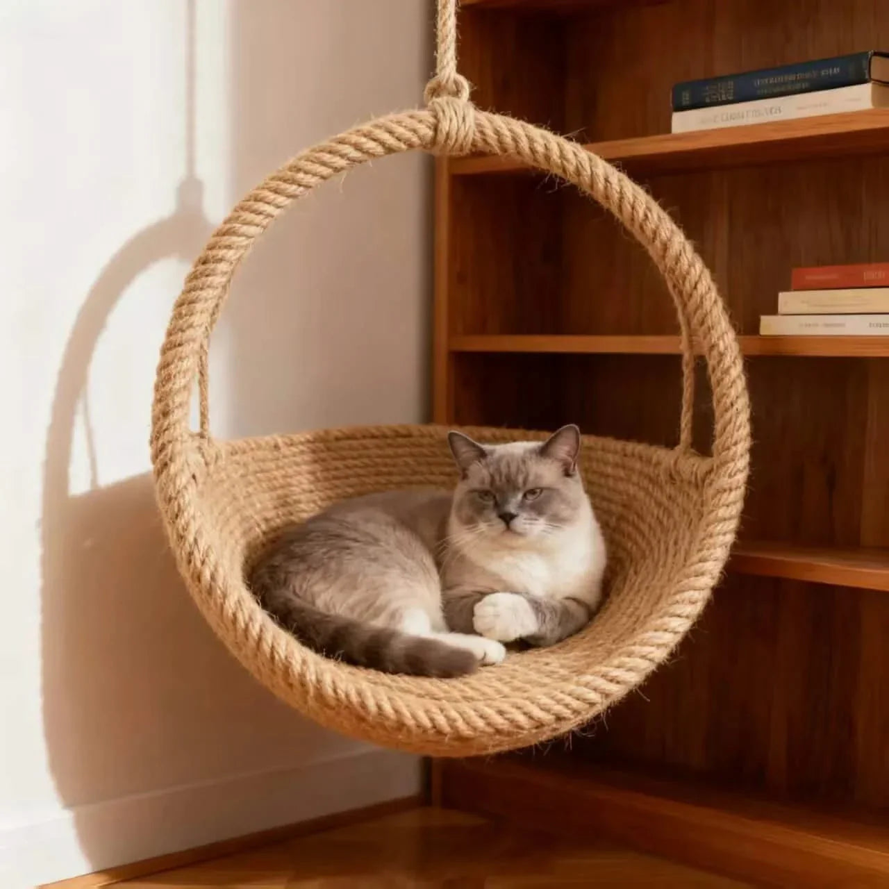 Cat Bed, Rattan Globe Shape, Handwoven Material, Beige, Hanging Swing, All-Season