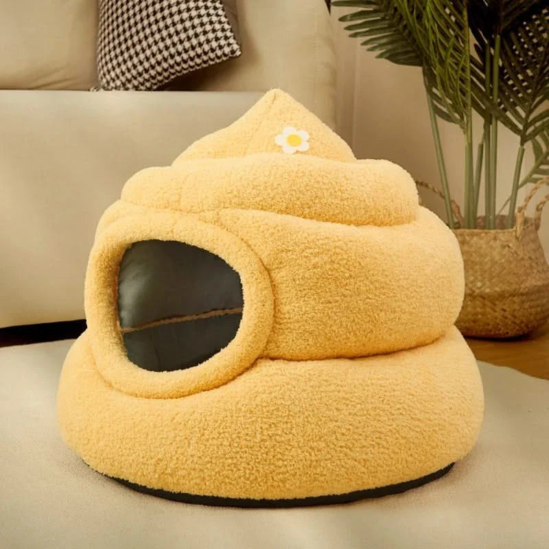 Fun Cat Bed, Poop Shape, Soft Plush, Beige, Viral Social Media, Undisturbed Rest