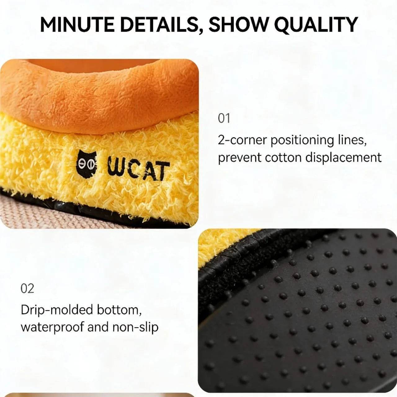 Lazy Cat Bed, Drowsy Eye Accent, Plush Fabric, Orange, Cozy Cave Nest, All-Season