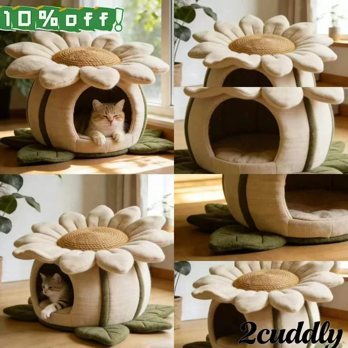  Privacy Pet Bed for Indoor Cats, Sunflower Shape, Non-Slip Base