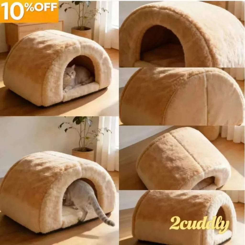 Royal Cat Bed,  Thick Plush, Beige, Feline Royalty Lounger, All-Season Comfort