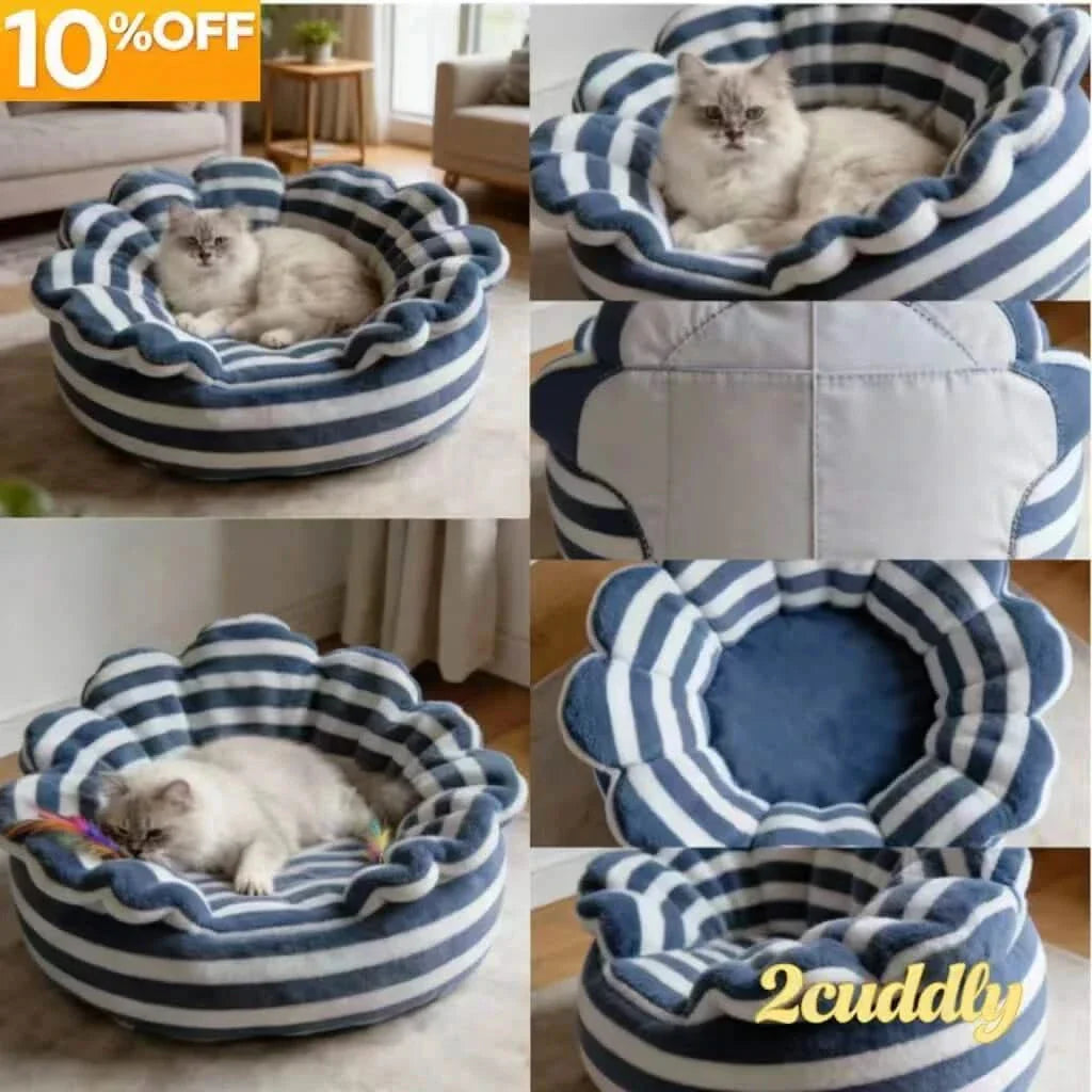  Novelty Pet Bed for Cats,  Plush Fabric, Blue/White, Quirky Nest, All-Season