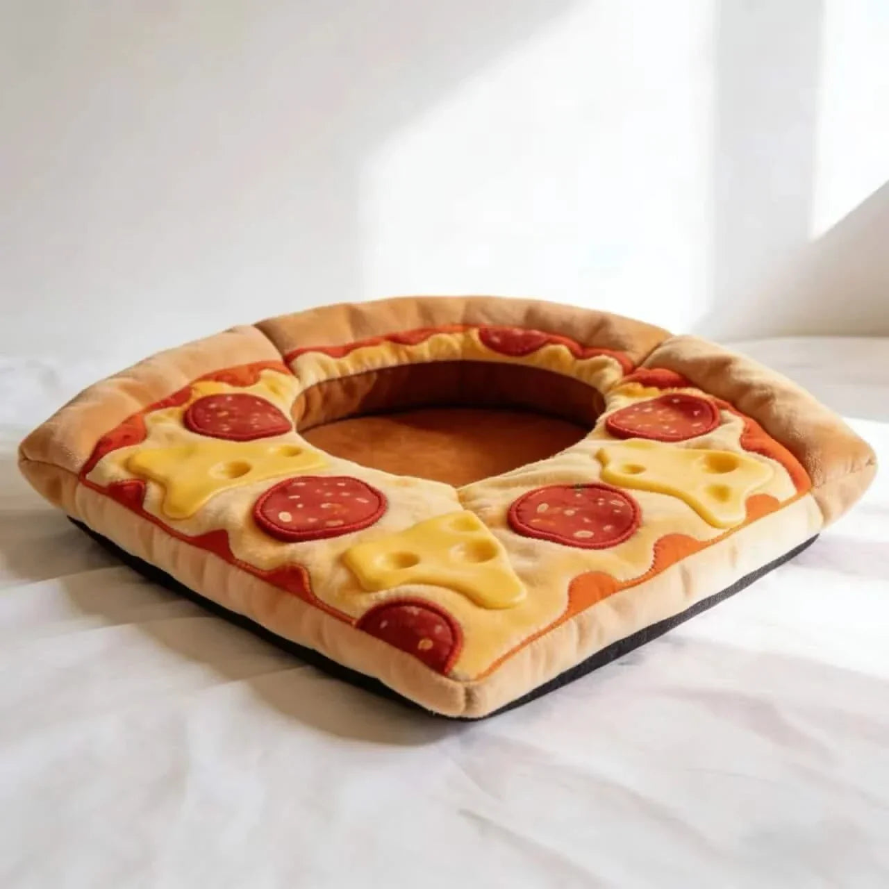Novelty Pet Bed for Cats/Dogs, Pizza Slice Shape, Plush Fabric,  Food-Themed Nest