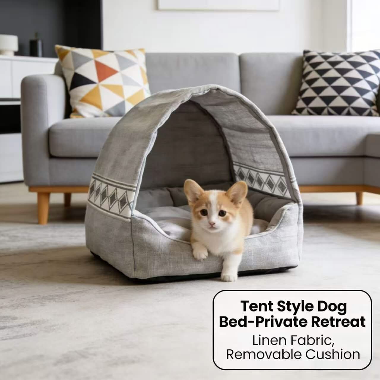 Private Pet Tent Bed for Cats - Mint Green, Bow Decor, Fabric, Cozy Hiding Spot