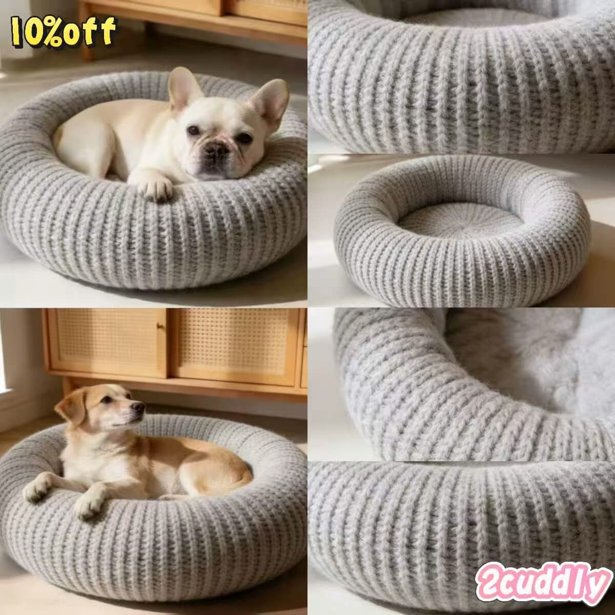 Chunky Comfort Pet Bed for Dogs - Gray, Knitted, Soft Yarn, Breathable Design