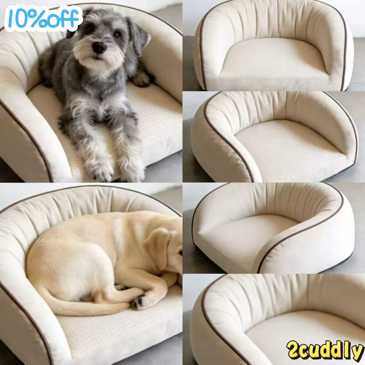 Zen Aesthetic Pet Bed for Dogs - Beige, Curved Edge, Dot Pattern, Tea House-Friendly