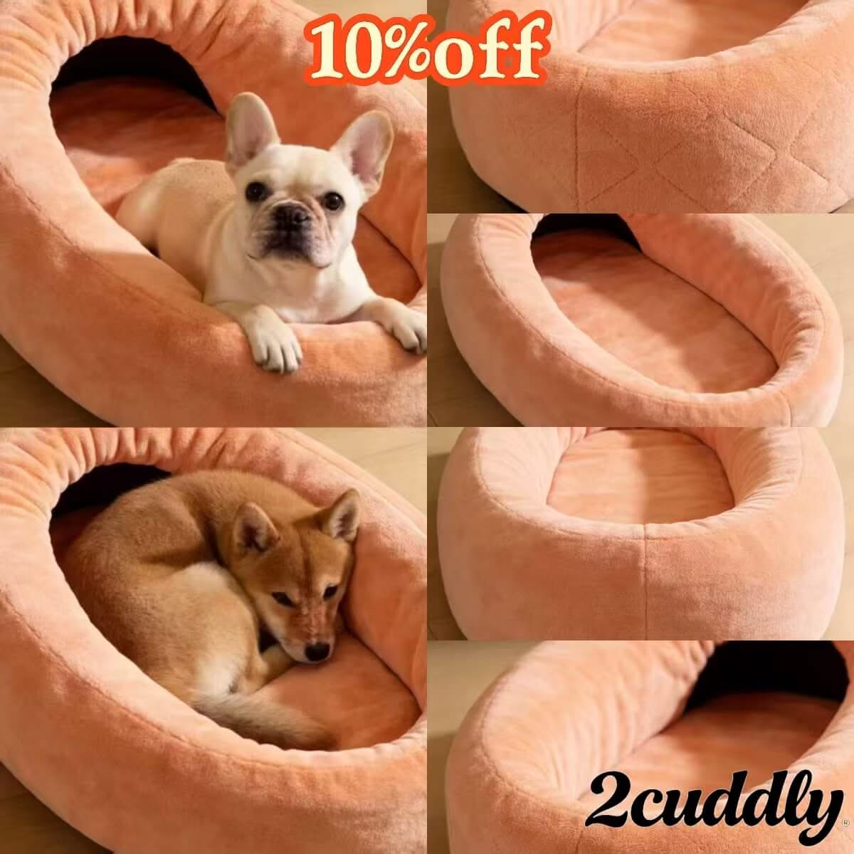 Designer Pet Bed for Dogs - Peach Velvet Oval, Luxury Material, Orthopedic Support