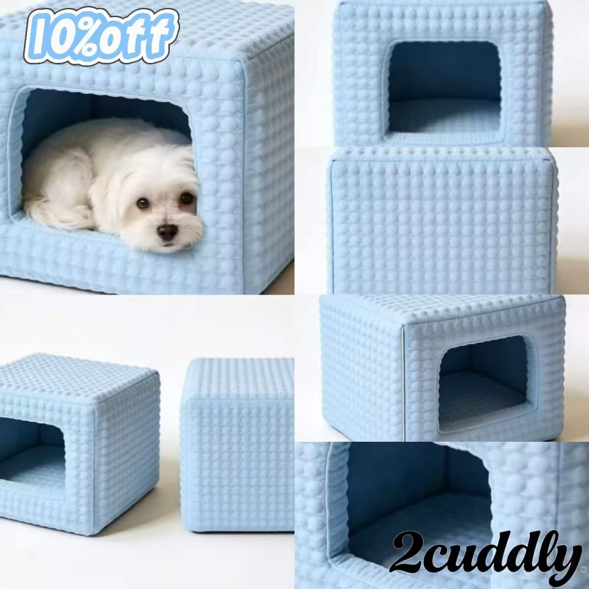 Fun-Tunnel Pet Bed for Dogs - Light Blue, Bubble Grid Cube, Safe Material