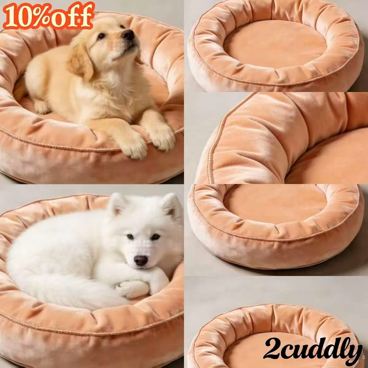 Pet-Lover-Gift Pet Bed for Dogs - Peach Velvet Donut, Orthopedic Support, Luxury Fabric