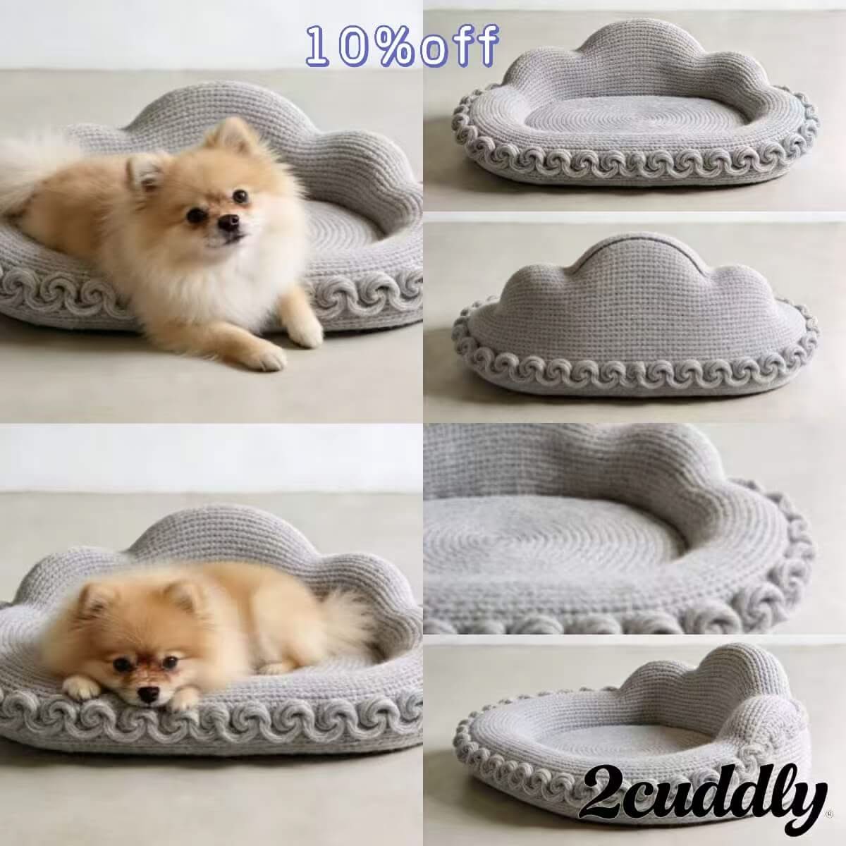 Artisanal-Craft Pet Bed for Dogs - Grey Cloud-Shaped Crochet, Soft Yarn, Handmade