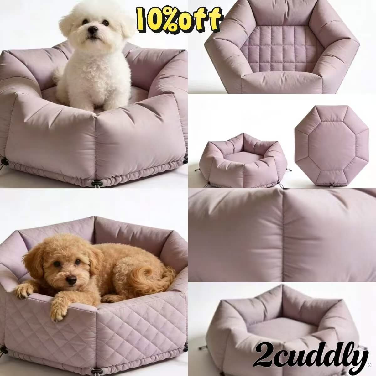 Designer Pet Bed for Dogs - Hexagon, Lavender Quilted, Adjustable Drawstrings, Plush Padding