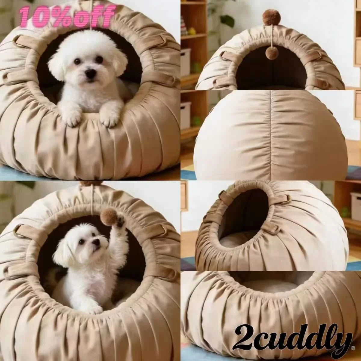 Kid-Friendly Dog Bed, Pom Pom Playhouse Design, Soft Material, Interactive Toy