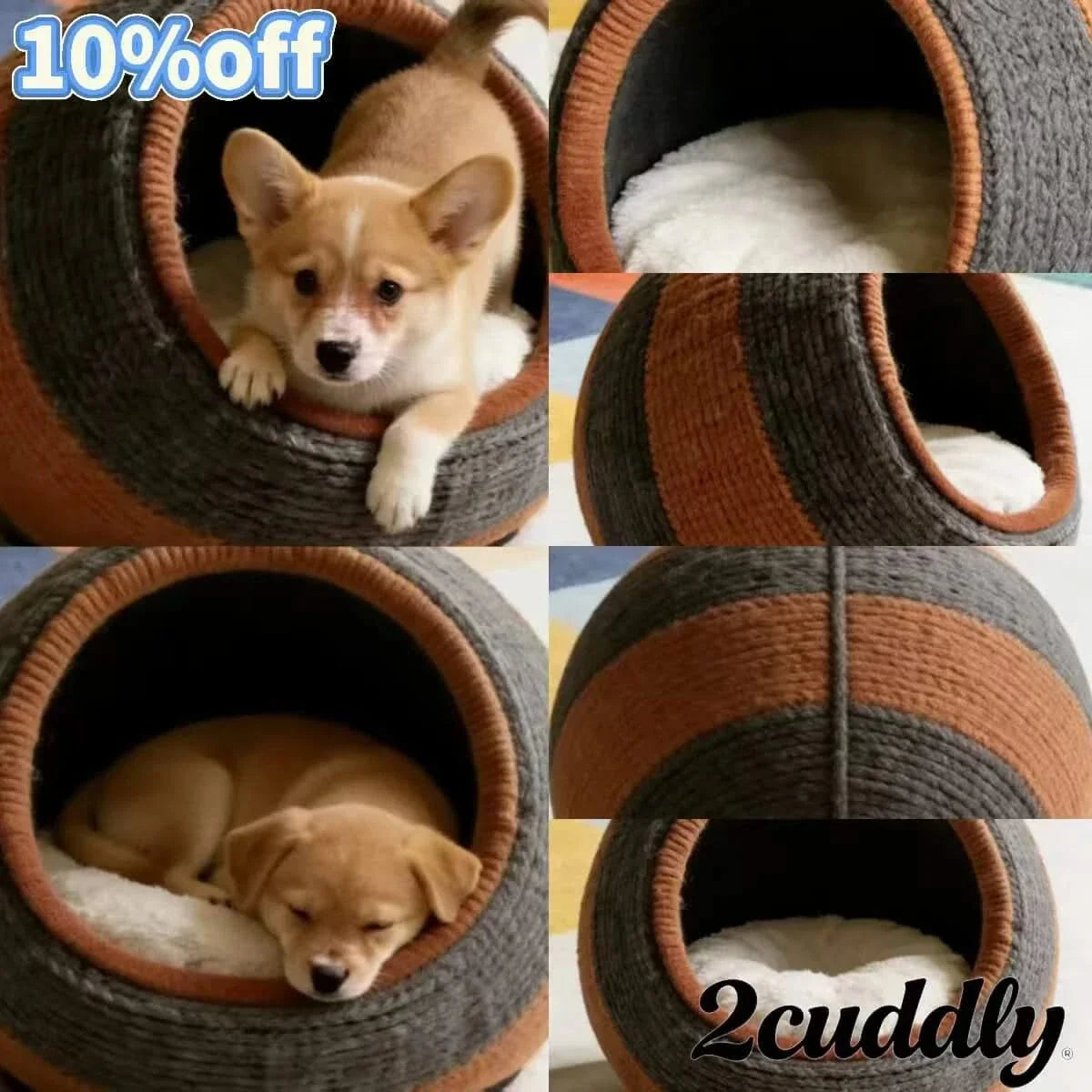 Handmade Knitted Pet Bed for Dogs, Cave Shape, Natural Wool