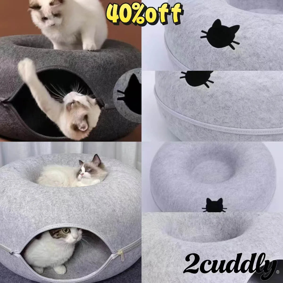 Upgraded Thickened Cat Bed for Cats - Visible Window, Zipper, Gray Felt Material