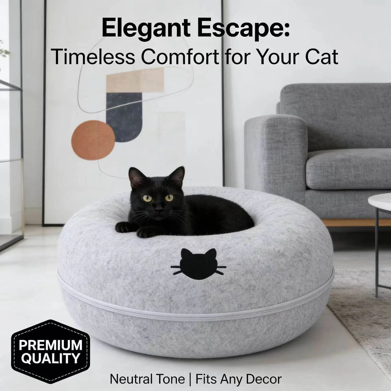 Upgraded Thickened Cat Bed for Cats - Visible Window, Zipper, Gray Felt Material