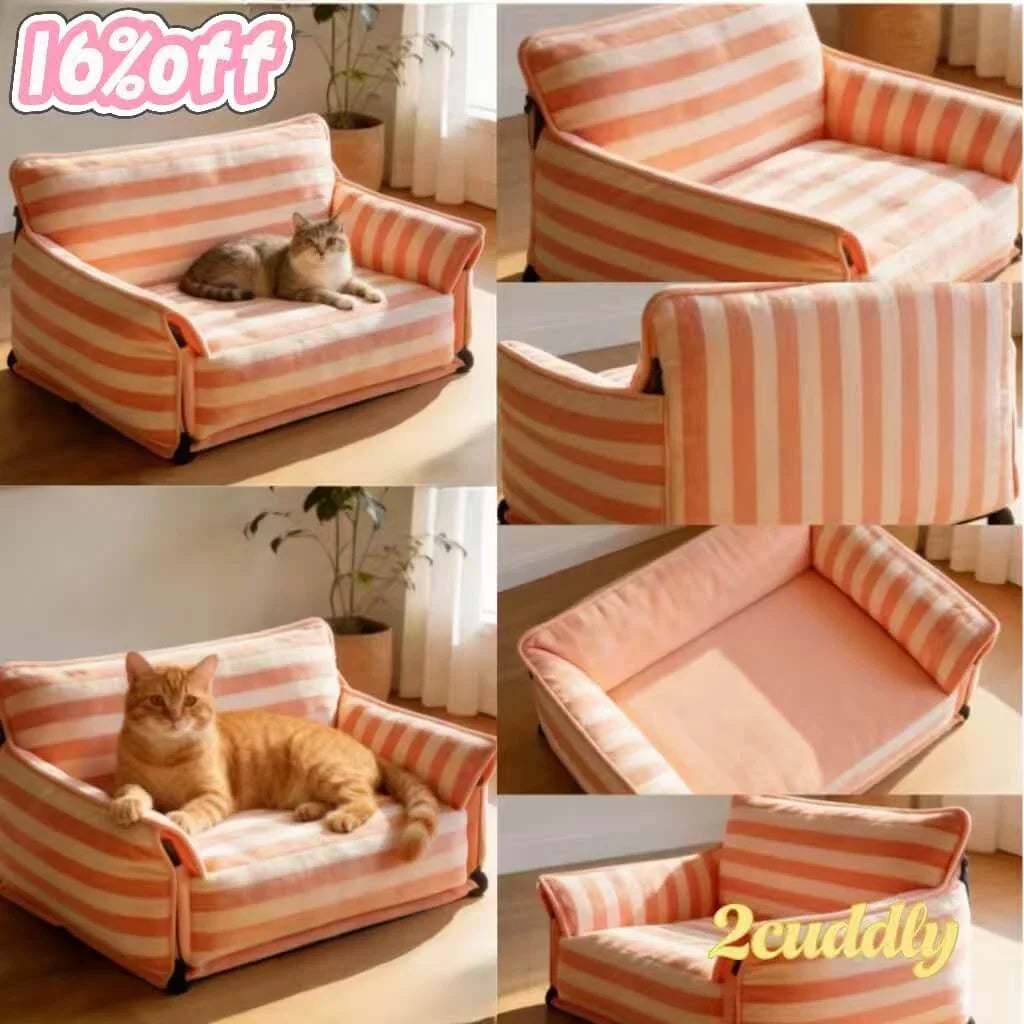 Stylish Pet Sofa for Dogs/Cats, Armchair Shape, Fabric Upholstery, Pink/White Stripe