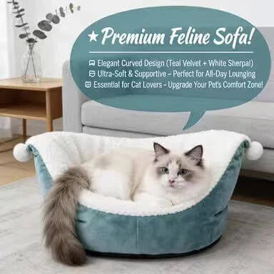 Warm Plush Cat Bed, Teal/White, Premium Cotton Filling, Cold-Weather Cat Rest Spot