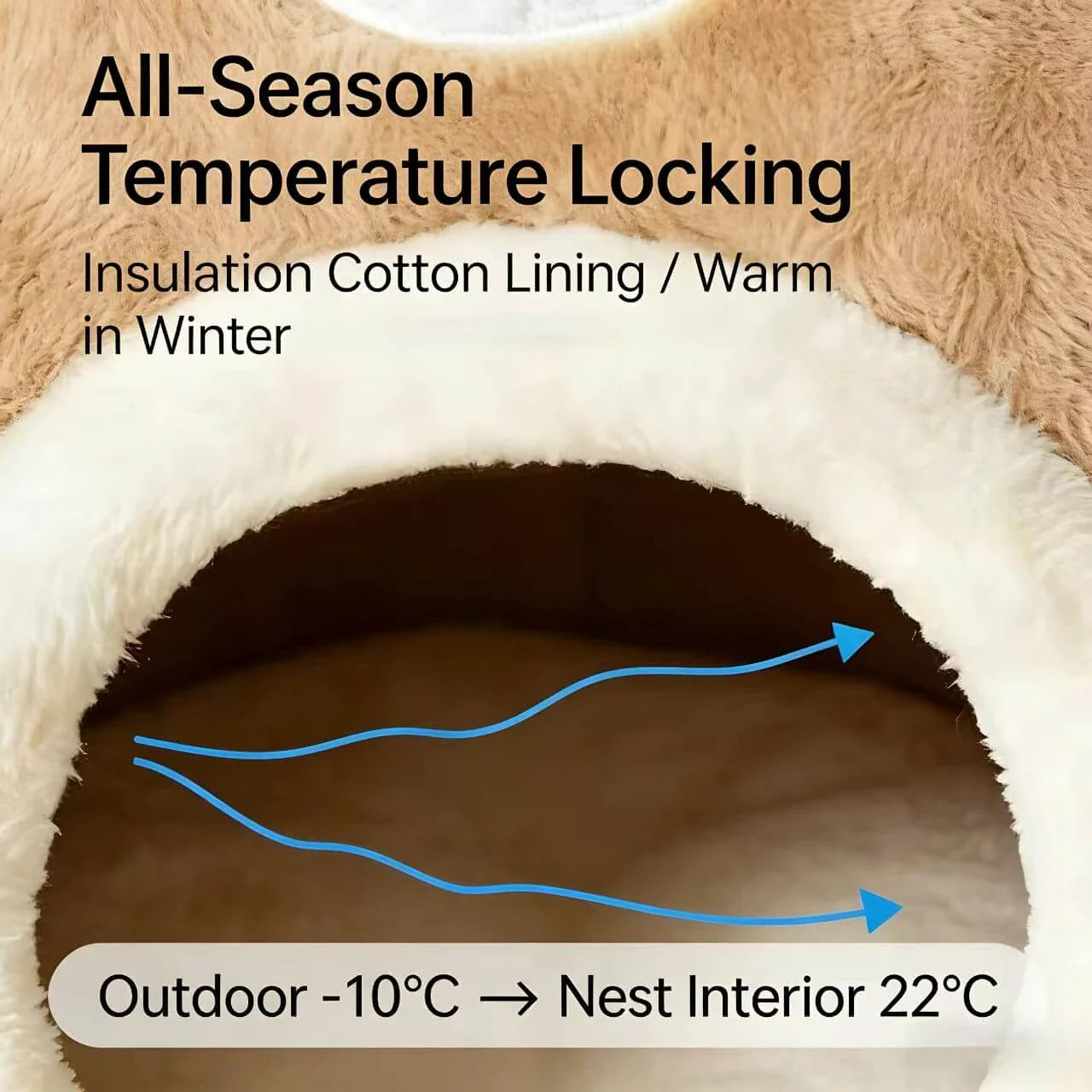 Cozy Bear-Shaped Cat Bed: Beige Plush Fabric, Enclosed Privacy Shelter for Cats