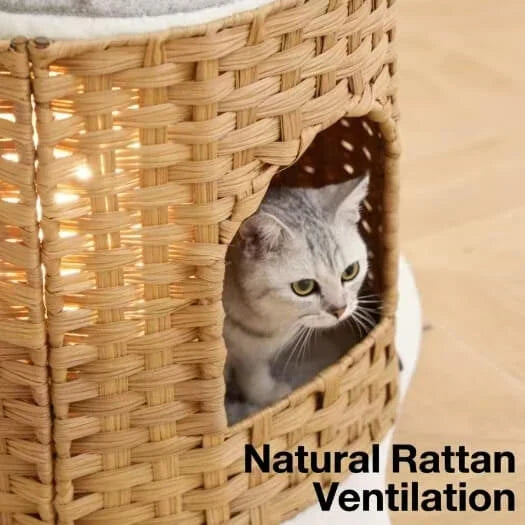 Premium Handwoven Rattan Cat House: Large Double Bed for Indoor Cats