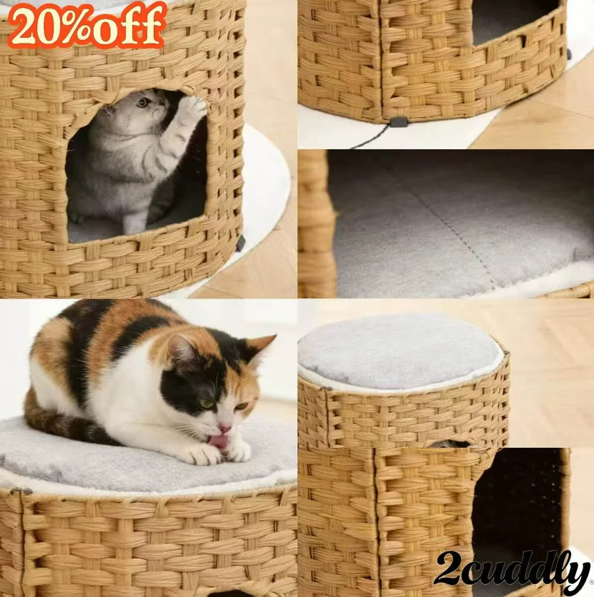 Premium Handwoven Rattan Cat House: Large Double Bed for Indoor Cats