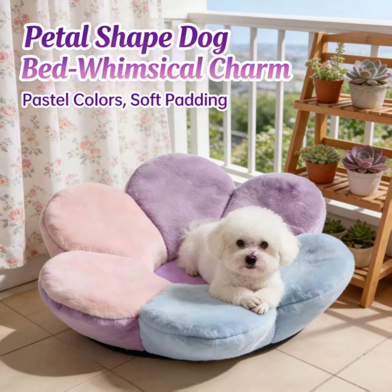 Whimsical Pet Bed for Dogs - Petal-Shaped, Pastel Colors, Soft Plush Padding