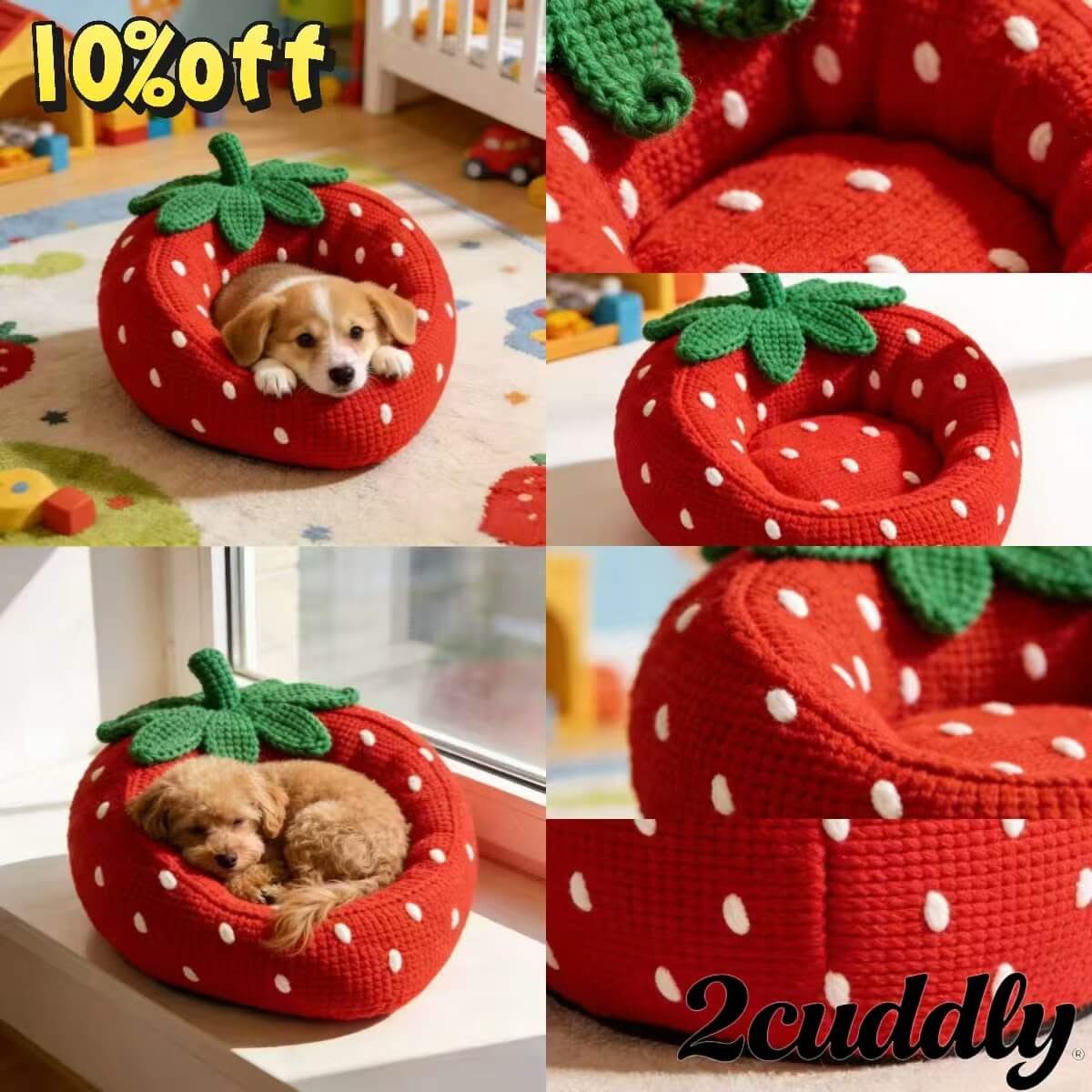 Strawberry Knit Dog Bed , Handmade Cute Shape Red for Small Dogs