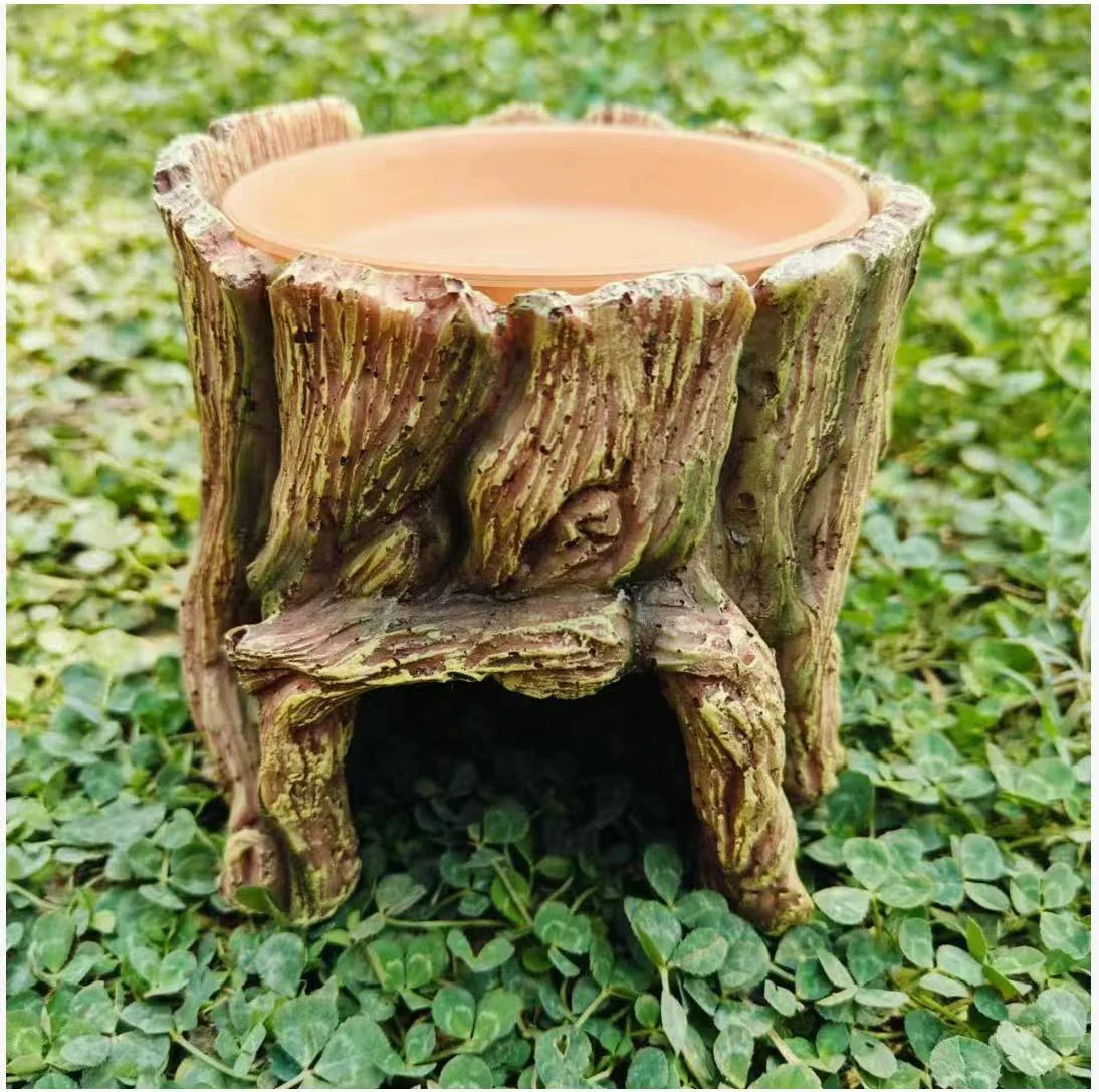 Hide & Feed Lizard Cave for Reptiles (Lizards) - Realistic Tree Stump Texture Durable Resin Wood-Tone