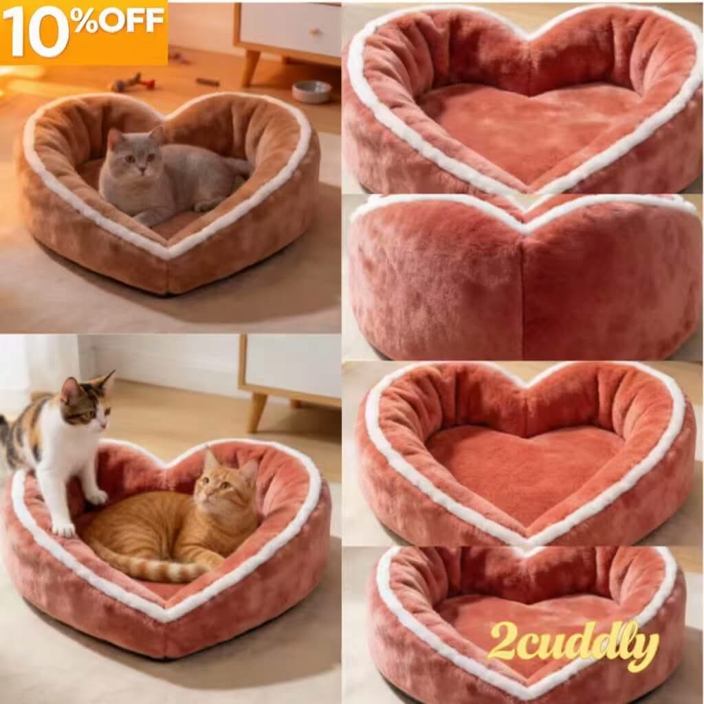 Heart-Shaped Pet Bed , Fluffy Fleece Anti-Slip Red for Small Pets