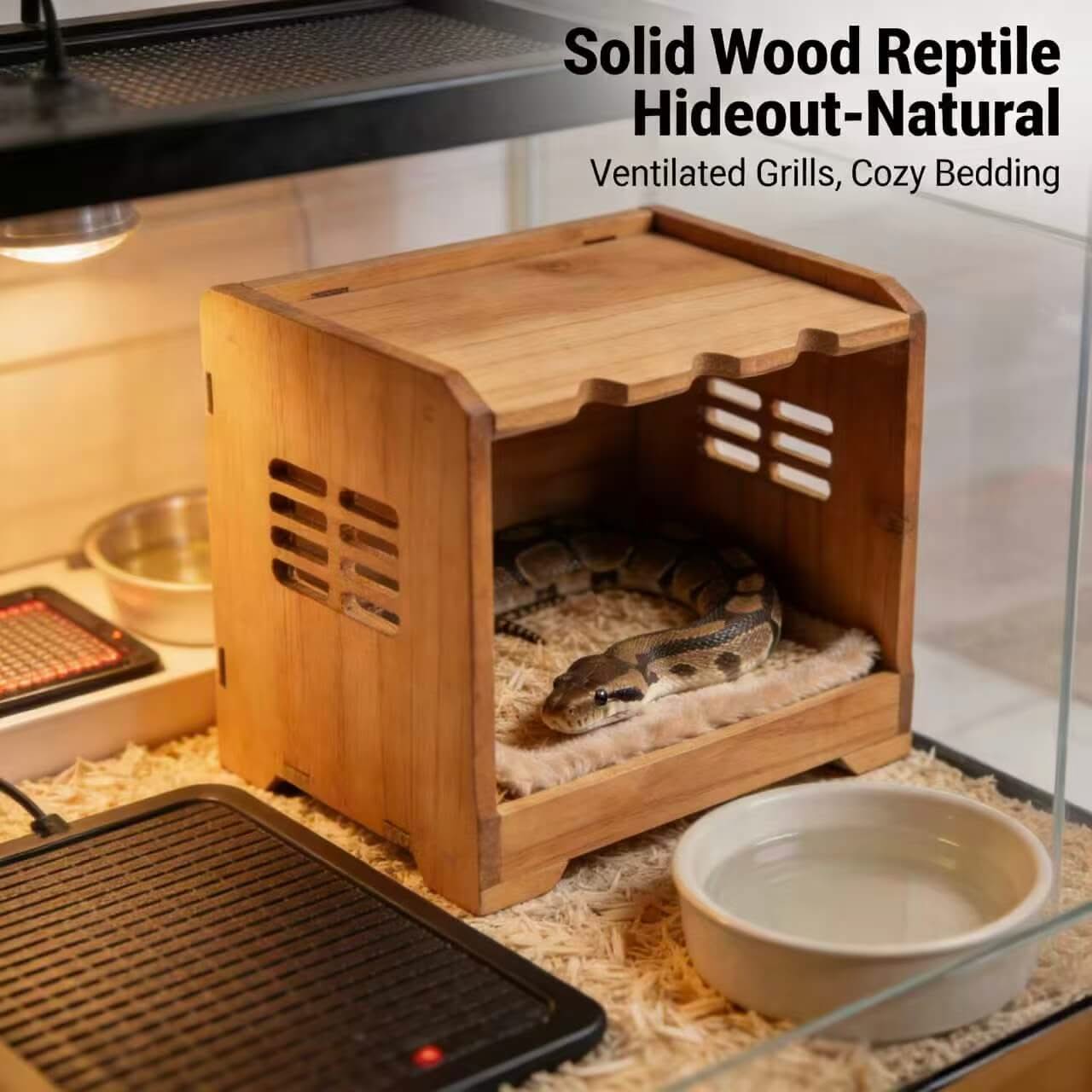 Ventilated Wooden Snake Hide: Cozy Lining, Breathable Slots for Snakes
