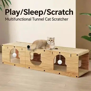Interactive Scratching Wall-Mounted Cat Tunnel: Wooden, Toy Balls for Cats