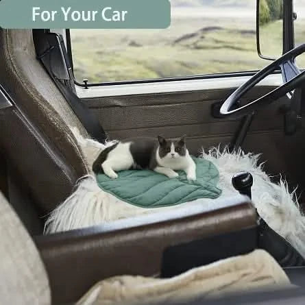 Plush Leaf Cotton Cat Bed Mat, Reversible Warming Pad for All Cats