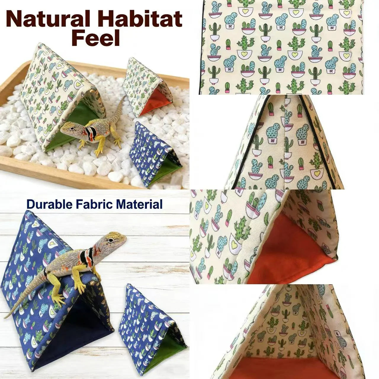Hide & Rest Lizard Cave for Reptiles (Lizards) - Cactus Print Fabric 2 Color Options