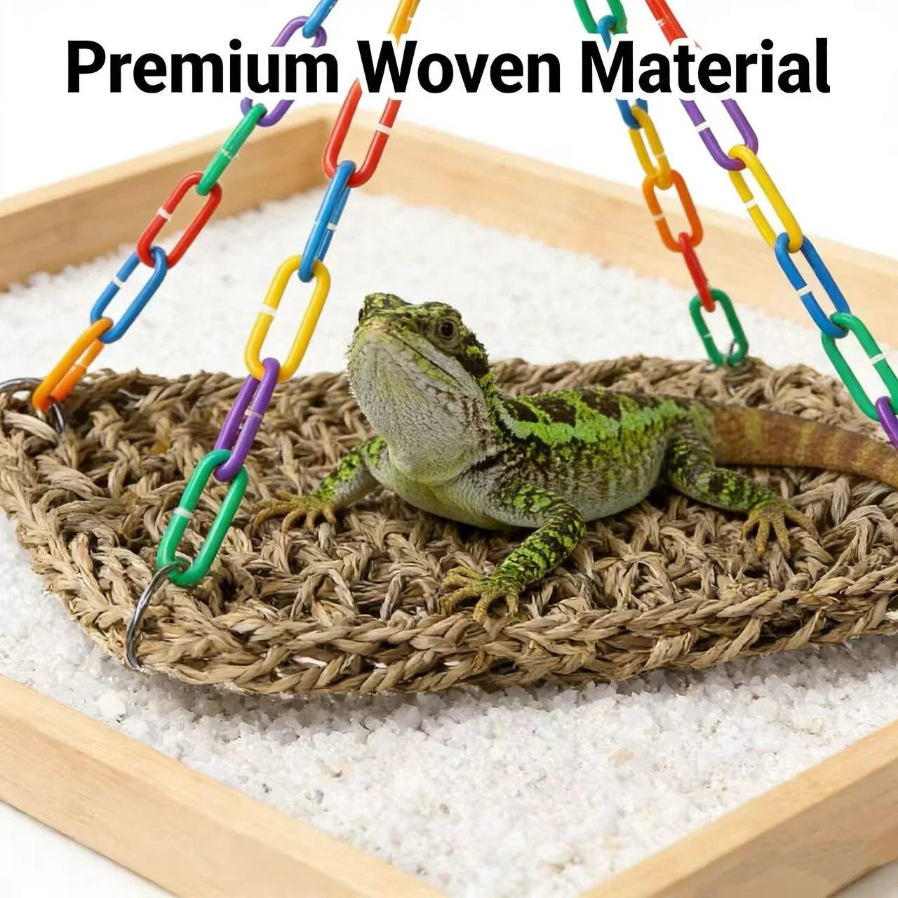 Hang & Rest Lizard Hanging Hammock for Reptiles (Lizards) - Woven Material Rainbow Chain