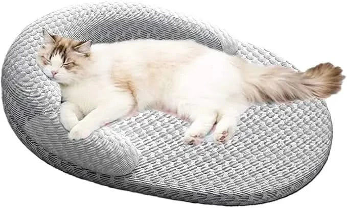 Cooling Cat Bed with Pillow for Indoor Cats, Washable Round Fluffy Pet Cushion